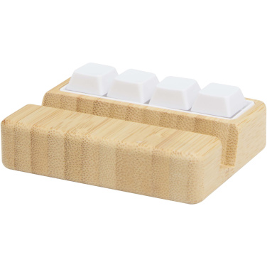 Logotrade verslo dovanos nuotrauka: „Algol“ perdirbto plastiko telefono stovas ir žaislas-juodas fidget'as su bambuko detalėmis