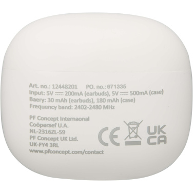 Logotrade dovana nuotrauka: „Alterf“ perdirbto plastiko „True Wireless Bluetooth®“ ausinės su silikoniniais ausų antgaliais