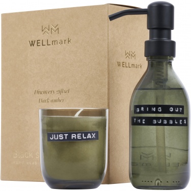 Logotrade biznesa dāvanas foto: Wellmark Discovery 200 ml roku ziepju dozators un 150 g aromātisko sveču komplekts - tumšs dzintara aromāts