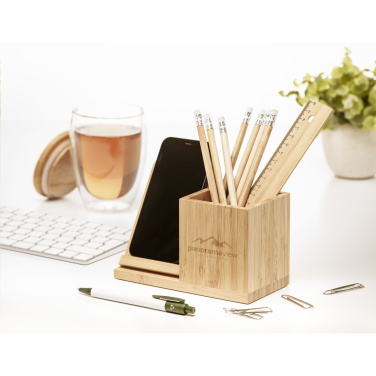 Logotrade Ideja dāvanas foto: Bamboo Boss 15W lādētājs/pildspalvas turētājs