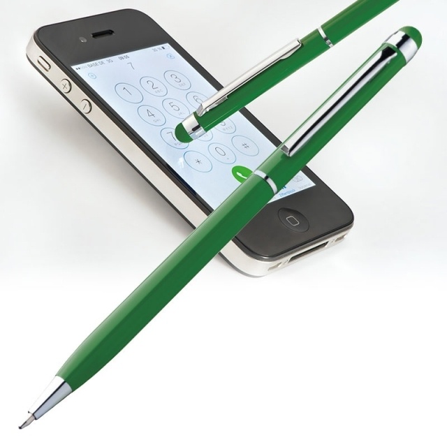 Логотрейд pекламные cувениры картинка: Ручка шариковая с сенсорным стилусом "Новый Орлеан" цвет зеленый