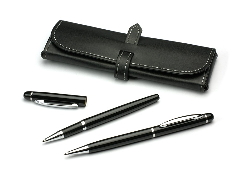 Логотрейд бизнес-подарки картинка: Набор Montana: шариковая ручка и ручка-роллер, чёрный
