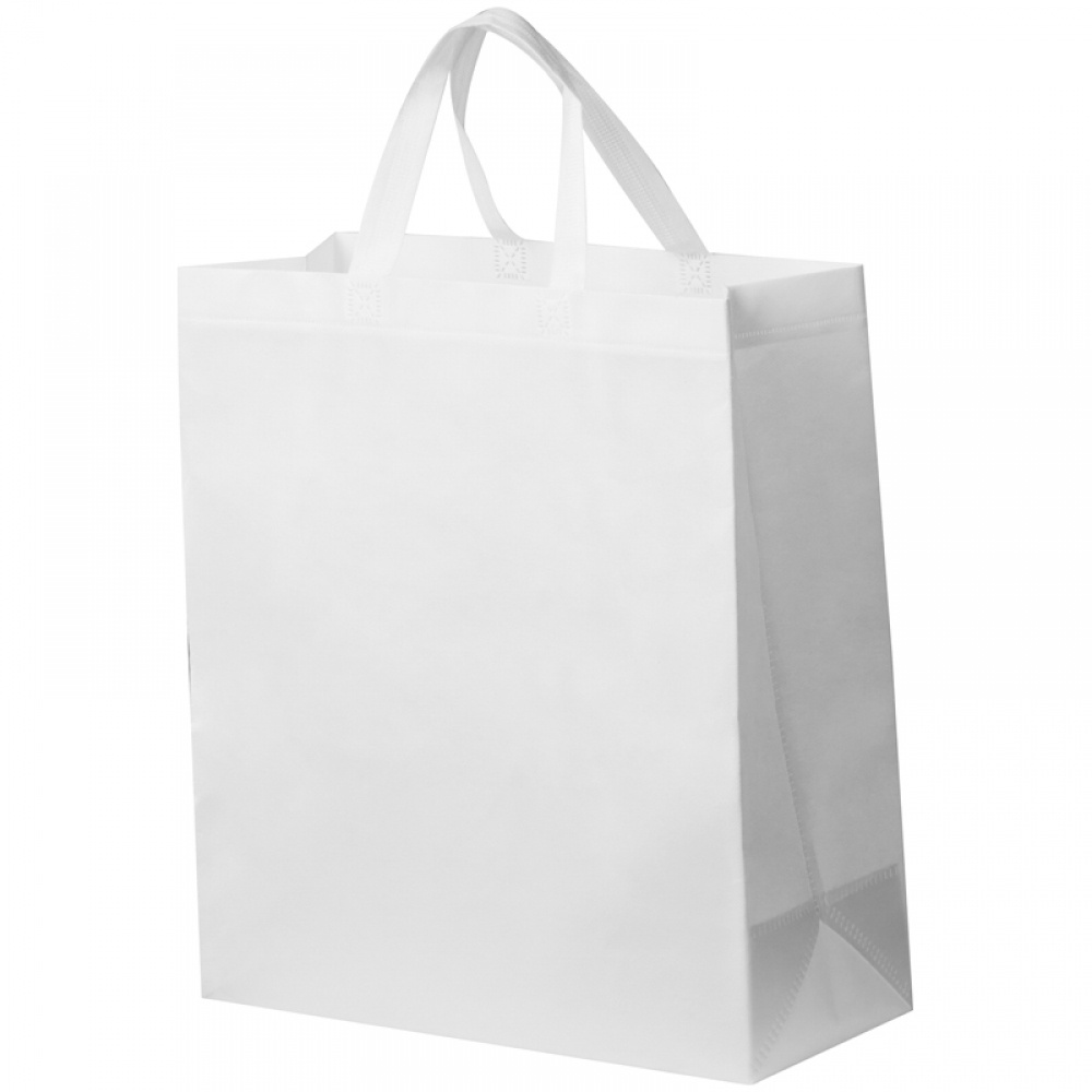 Лого трейд бизнес-подарки фото: Ламинированная нетканая сумка - большая, белый