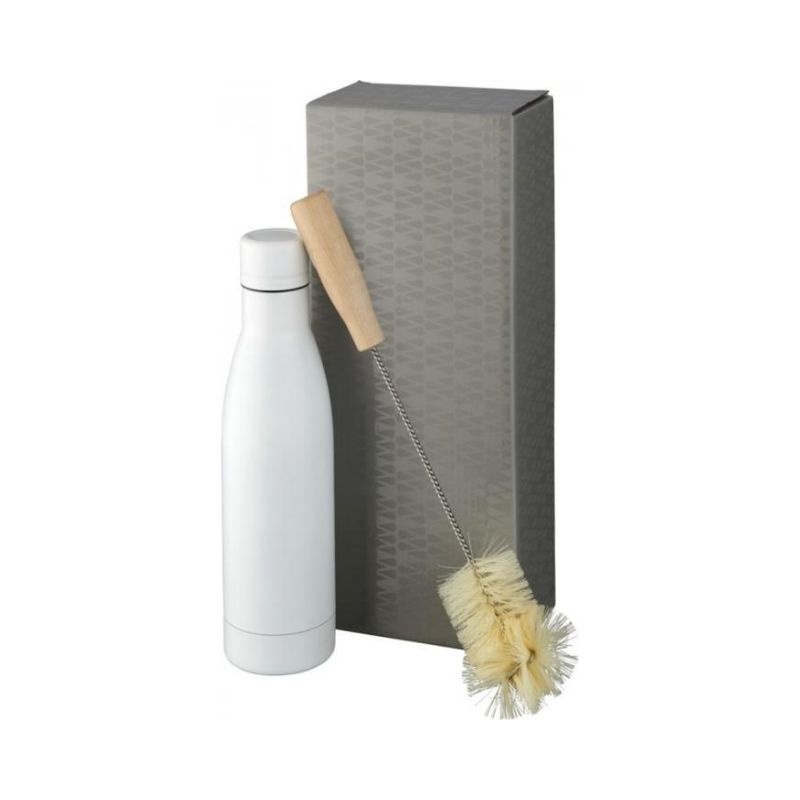 Логотрейд pекламные продукты картинка: Набор из медной бутылки с вакуумной изоляцией Vasa и щетки, белый