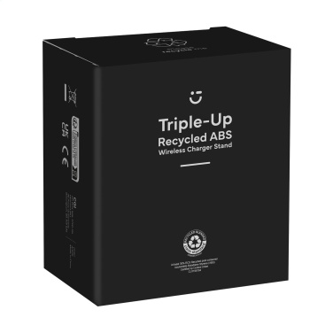 Лого трейд бизнес-подарки фото: Подставка для беспроводной зарядки Triple-Up RCS из переработанного АБС-пластика