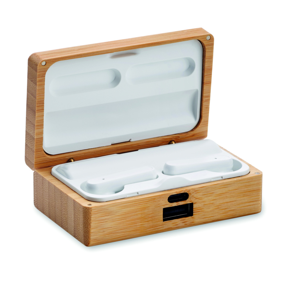 Логотрейд pекламные продукты картинка: TWS earbuds in bamboo case