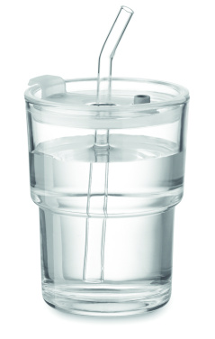 Лого трейд pекламные cувениры фото: Glass tumbler with straw 400ml