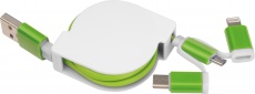 Laddkabel med förlängning med 3 olika kontakter, grön