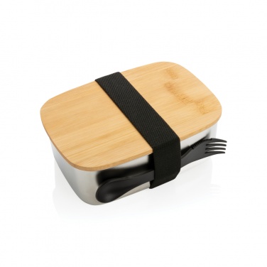 : Stainless steel lunchlåda med bambulock och spork