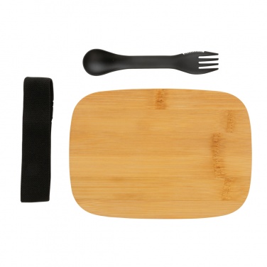 : Stainless steel lunchlåda med bambulock och spork