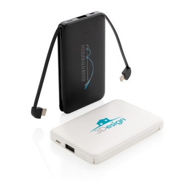 Logotrade kampanjprodukter bild: 5.000 mAh powerbank i fickformat med integrerade kablar