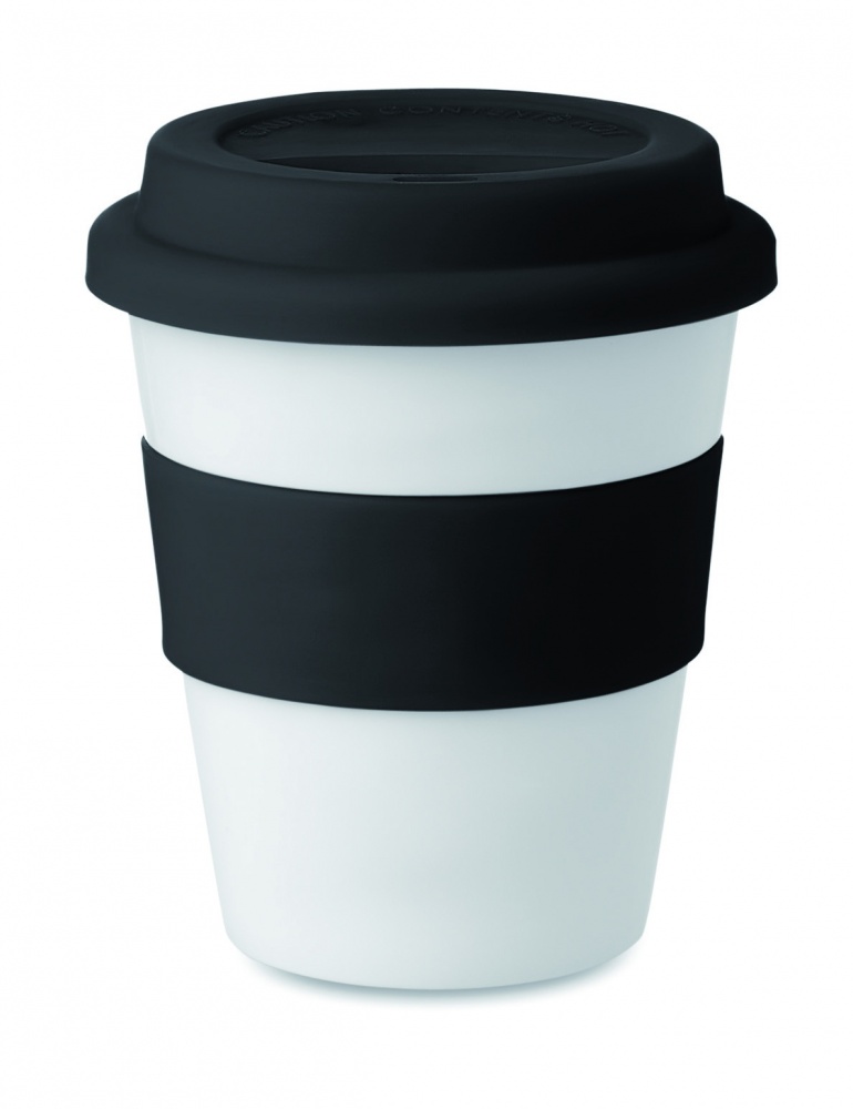 Logotrade presentreklam bild: Take away mugg PP silikon lock