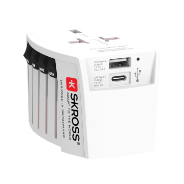 Logotrade reklamprodukter bild: SKROSS World Travel Adapter MUV 2-polig med USB A och C