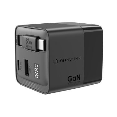 Logotrade kampanjprodukter bild: Urban Vitamin Mendocino 65W GaN-laddare med utdragbar kabel